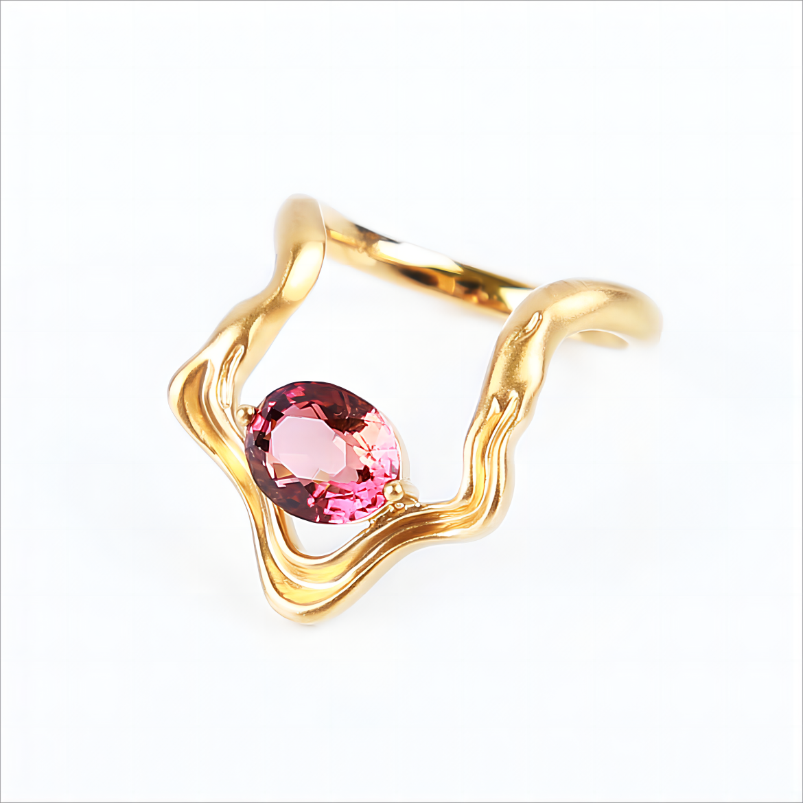 Natural Bi-color Tourmaline Ring in 18K Yellow Gold