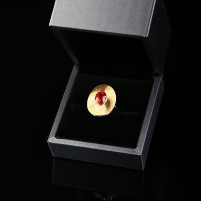 Natural Rich Red Orange Spessartine Garnet Diamond Ring in 18K Yellow Gold