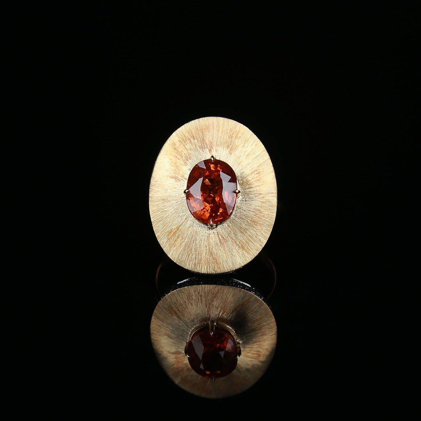 Natural Rich Red Orange Spessartine Garnet Diamond Ring in 18K Yellow Gold