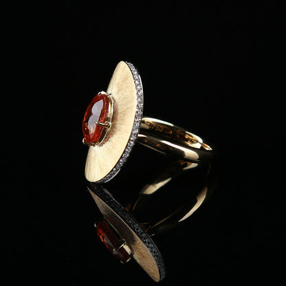 Natural Rich Red Orange Spessartine Garnet Diamond Ring in 18K Yellow Gold