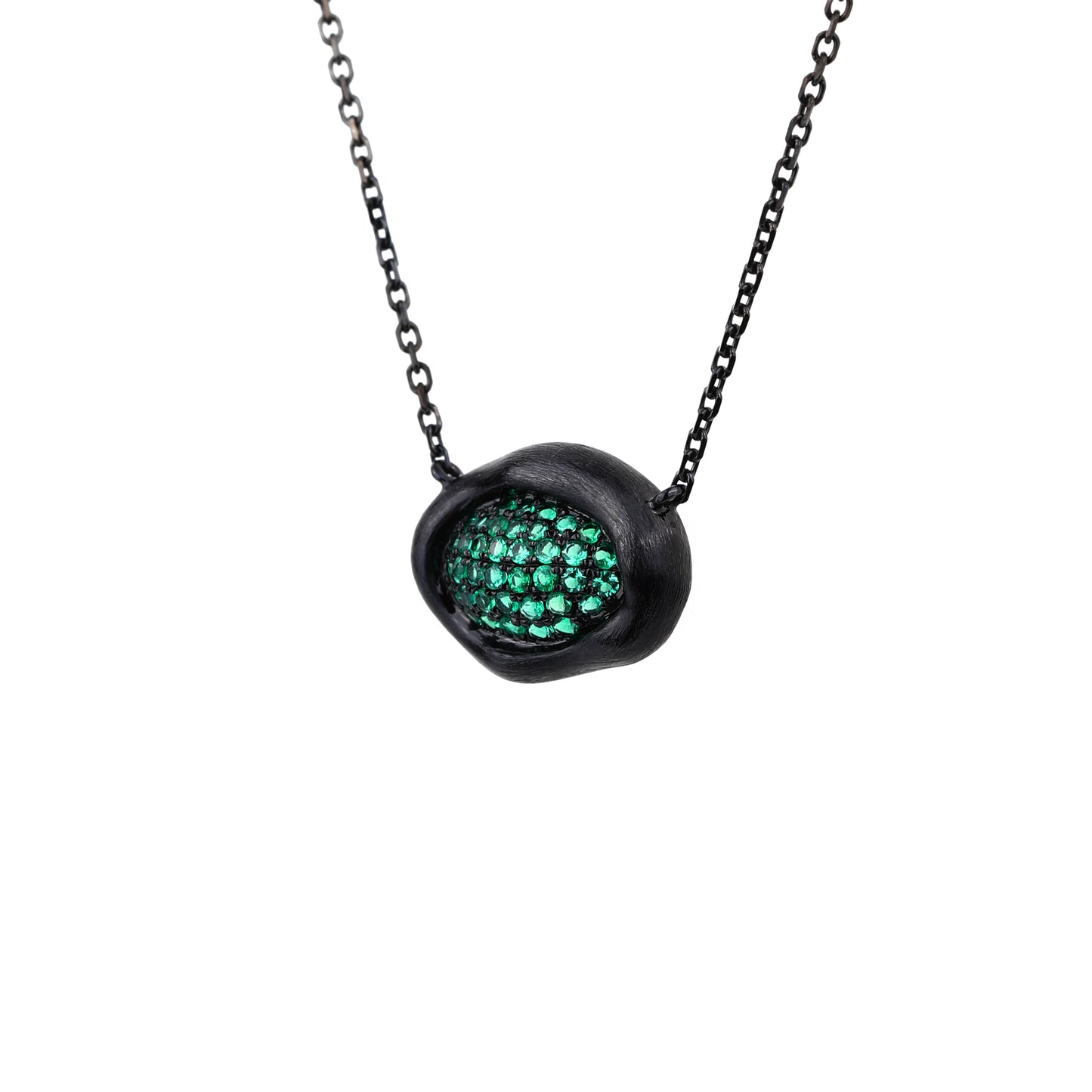 Natural Emerald Pavé Necklace in 18K Black Gold