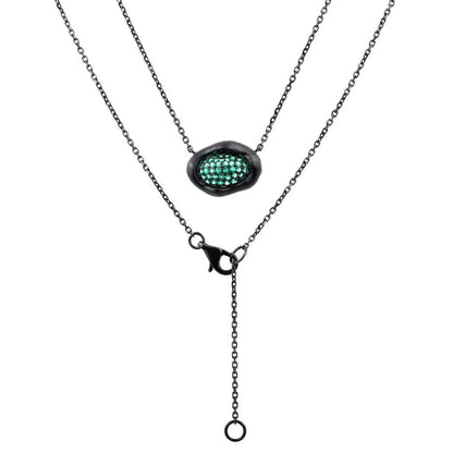 Natural Emerald Pavé Necklace in 18K Black Gold