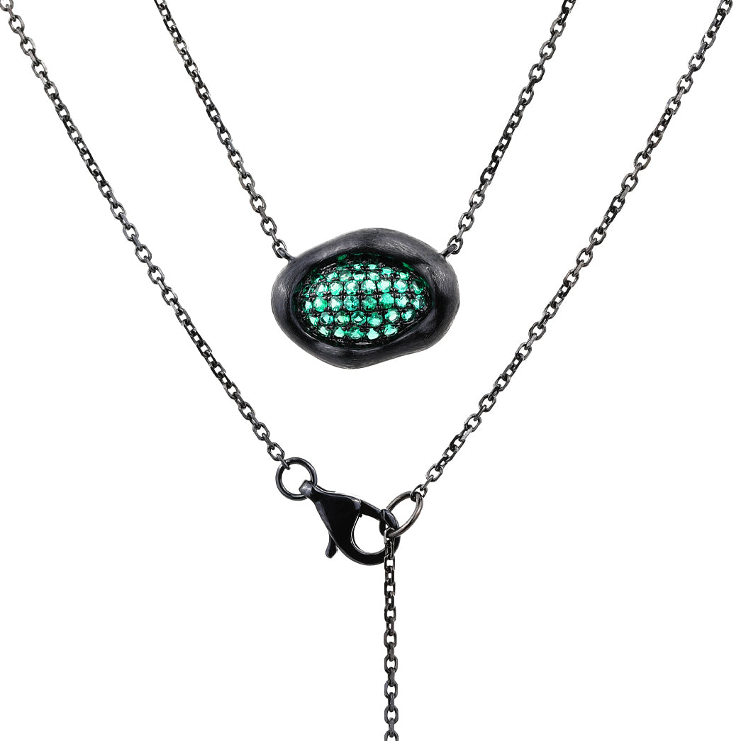 Natural Emerald Pavé Necklace in 18K Black Gold