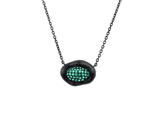 Natural Emerald Pavé Necklace in 18K Black Gold