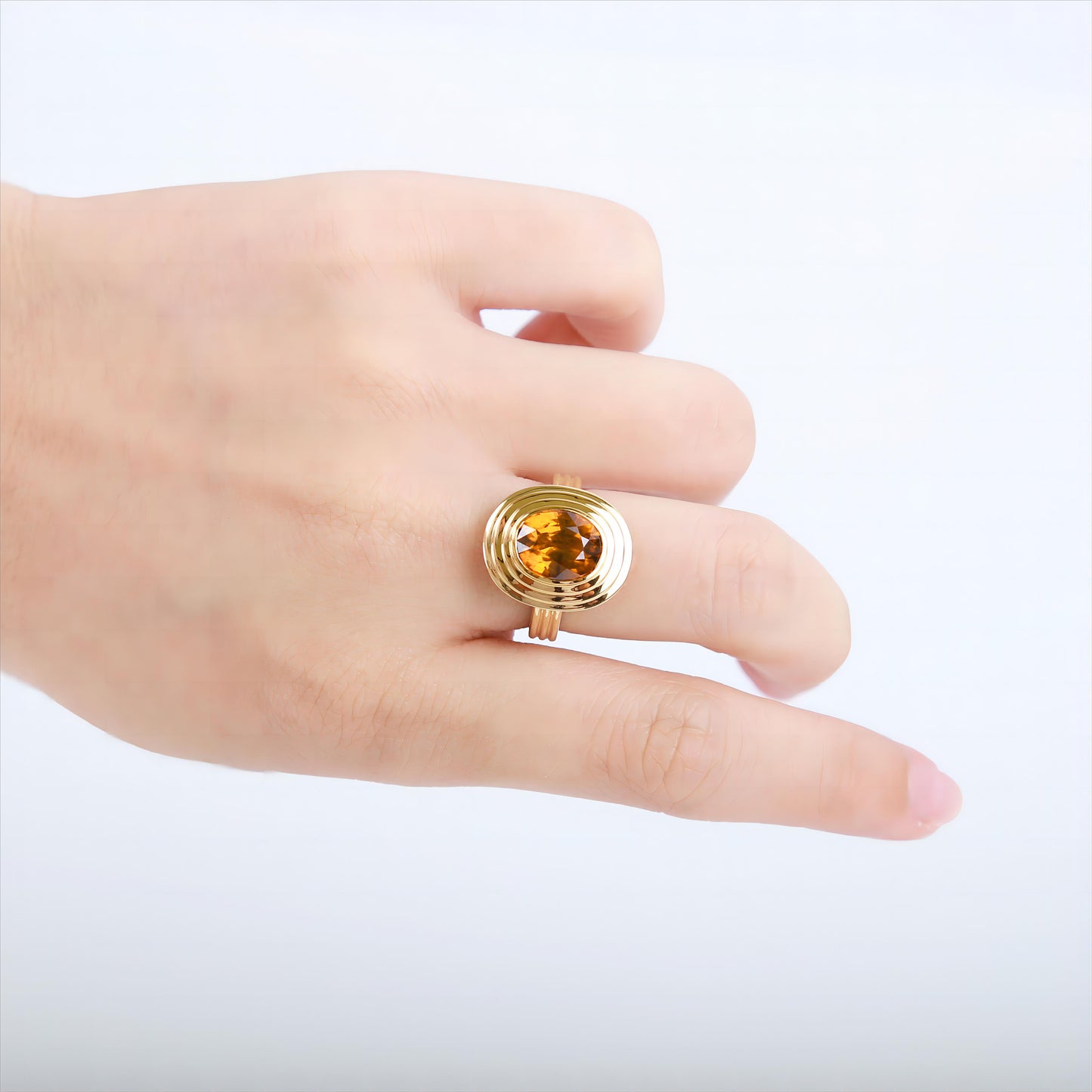 Natural Orange Brown Zircon Ring in 18K Yellow Gold