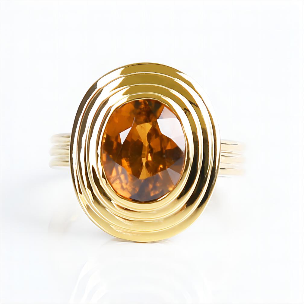 Natural Orange Brown Zircon Ring in 18K Yellow Gold