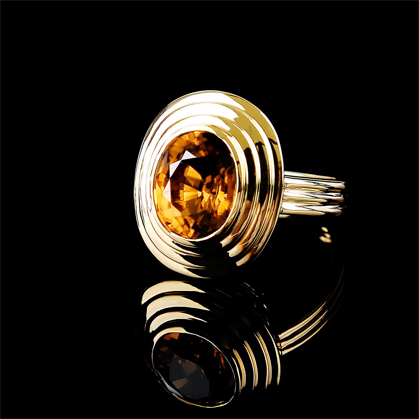 Natural Orange Brown Zircon Ring in 18K Yellow Gold