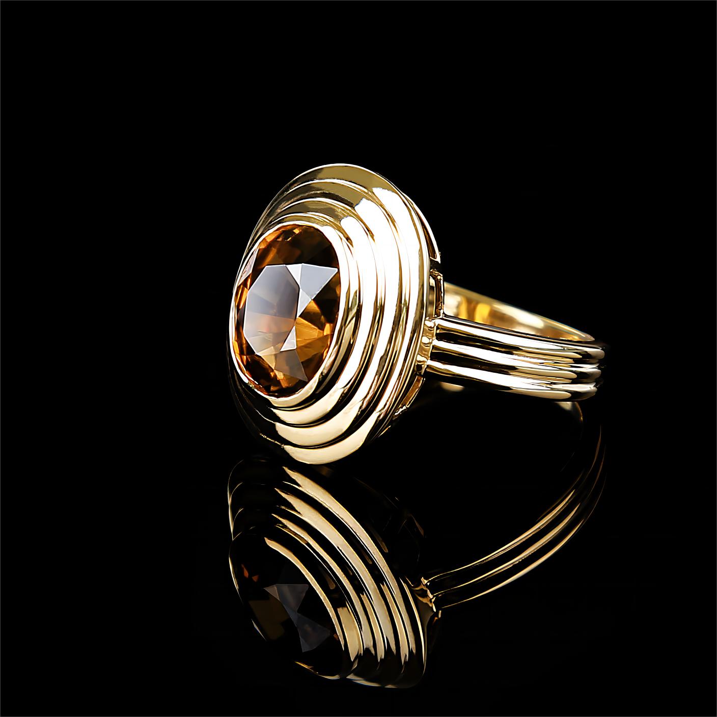 Natural Orange Brown Zircon Ring in 18K Yellow Gold