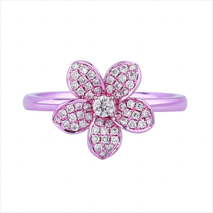 Five Petals Flower Diamond Ring in 18K Colored Gold