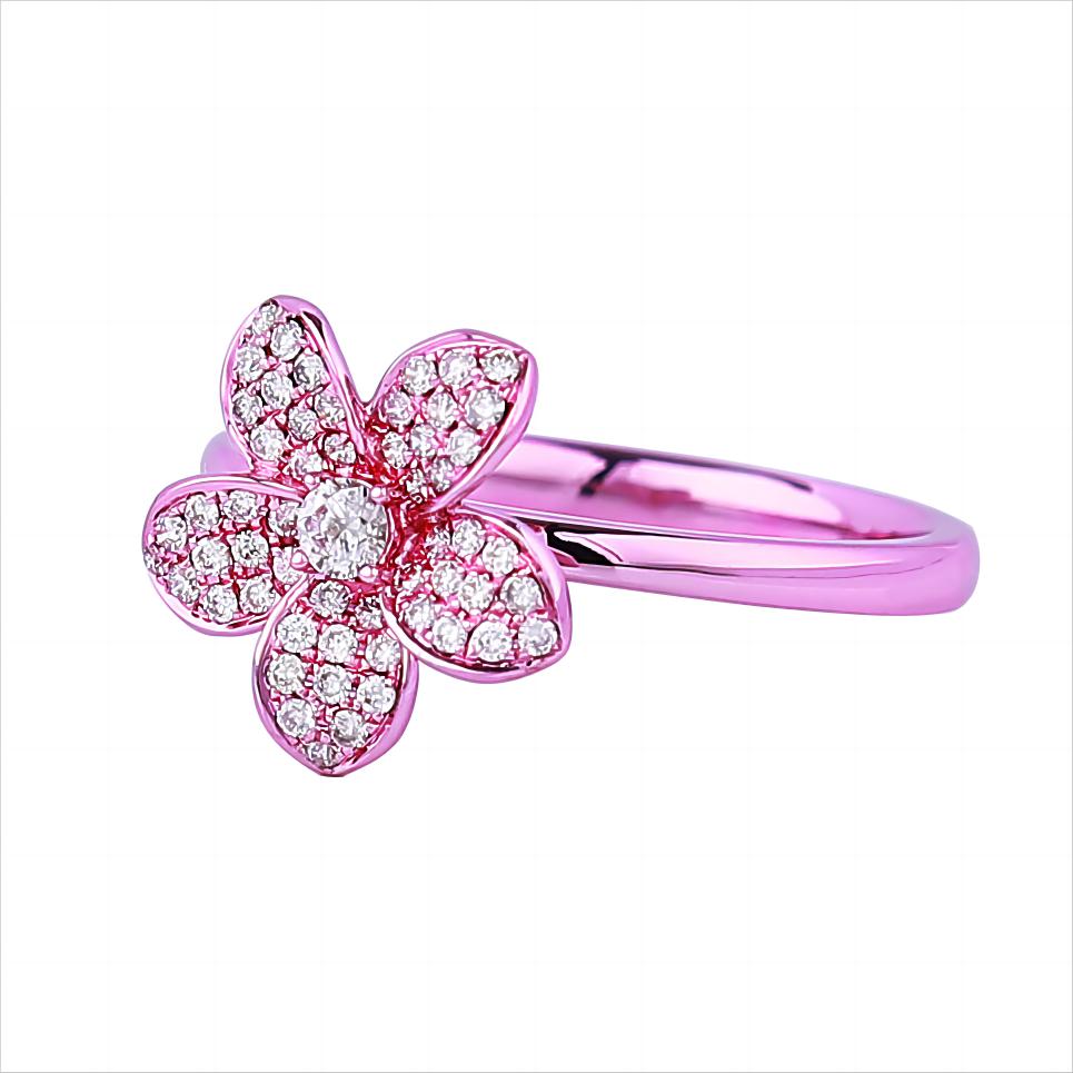 Five Petals Flower Diamond Ring in 18K Colored Gold