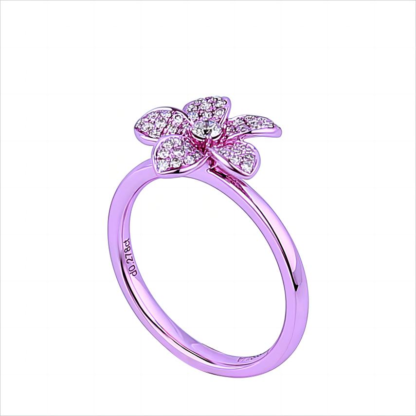 Five Petals Flower Diamond Ring in 18K Colored Gold