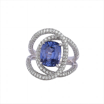 Natural Blue Purple Spinel Star Trail Diamond Ring in 18K White Gold