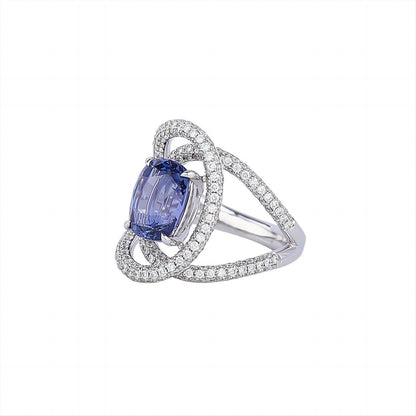 Natural Blue Purple Spinel Star Trail Diamond Ring in 18K White Gold