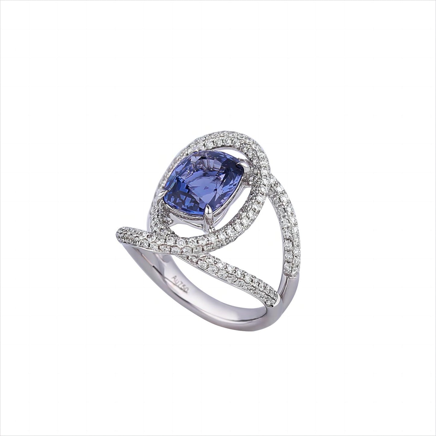 Natural Blue Purple Spinel Star Trail Diamond Ring in 18K White Gold