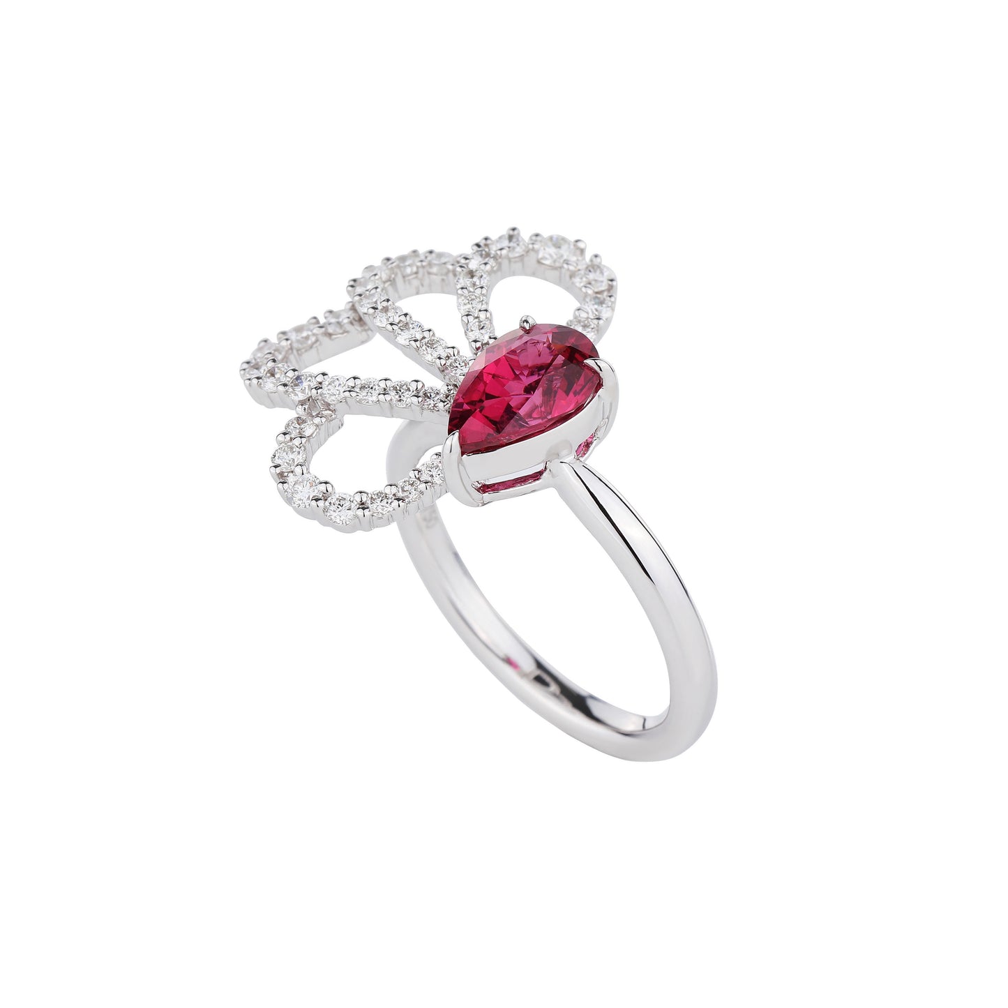 Natural Hot Pink Spinel Diamond Ring in 18K White Gold