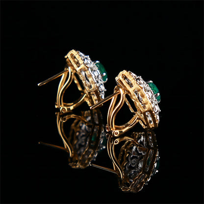 Natural Emerald Diamond Earrings in 18K Yellow Gold