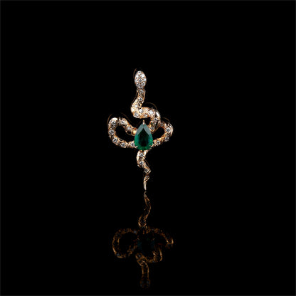 Natural Verdant Green Emerald Viber Diamond Pendant in 18K Yellow Gold