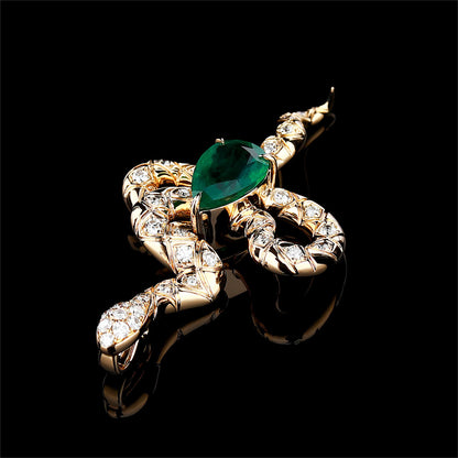 Natural Verdant Green Emerald Viber Diamond Pendant in 18K Yellow Gold