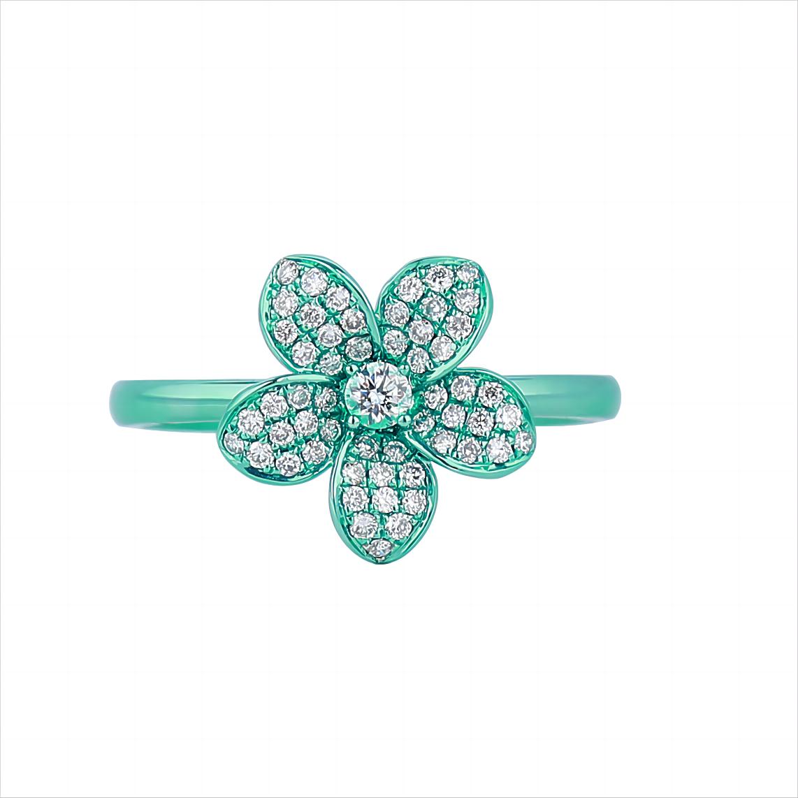 Five Petals Flower Diamond Ring in 18K Colored Gold