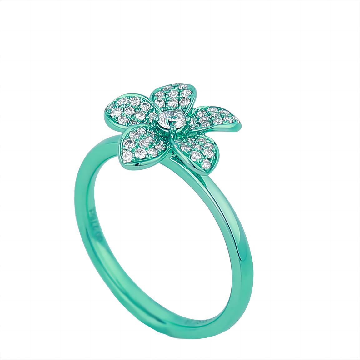 Five Petals Flower Diamond Ring in 18K Colored Gold