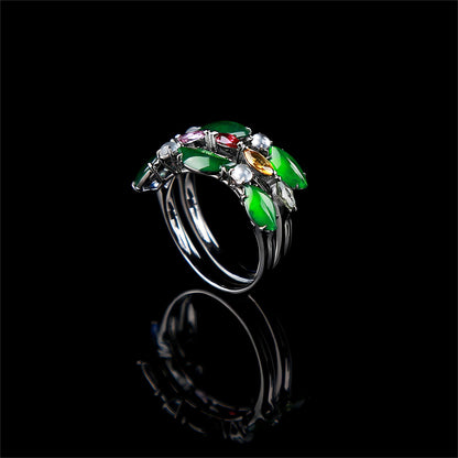 Natural Imperial Green Grade ’A‘ Jadeite Jade Cocktail Ring in 18K Black Gold