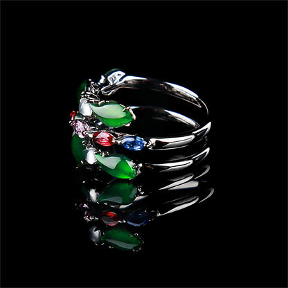 Natural Imperial Green Grade ’A‘ Jadeite Jade Cocktail Ring in 18K Black Gold