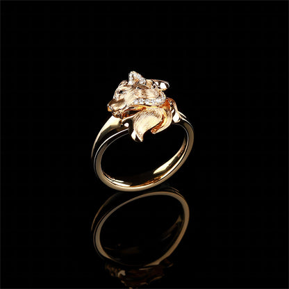 Men's Lion Head Diamond Ring in 18K Yellow Gold