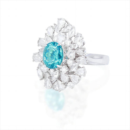 Natural Mozambique Paraiba Tourmaline Diamond Ring & Pendant Dual-Use in 18K White Gold