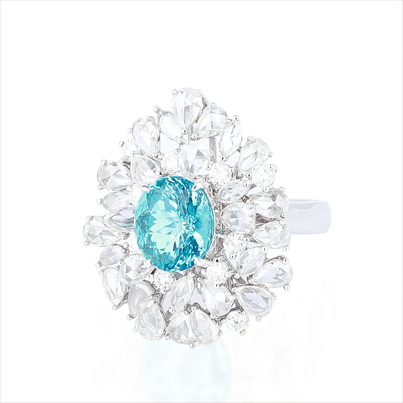 Natural Mozambique Paraiba Tourmaline Diamond Ring & Pendant Dual-Use in 18K White Gold