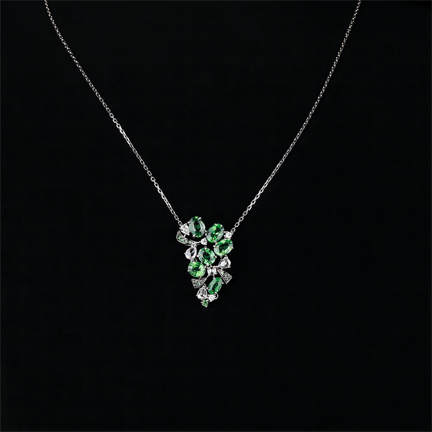 Natural Tsavorite Diamond Necklace in 18K White Gold