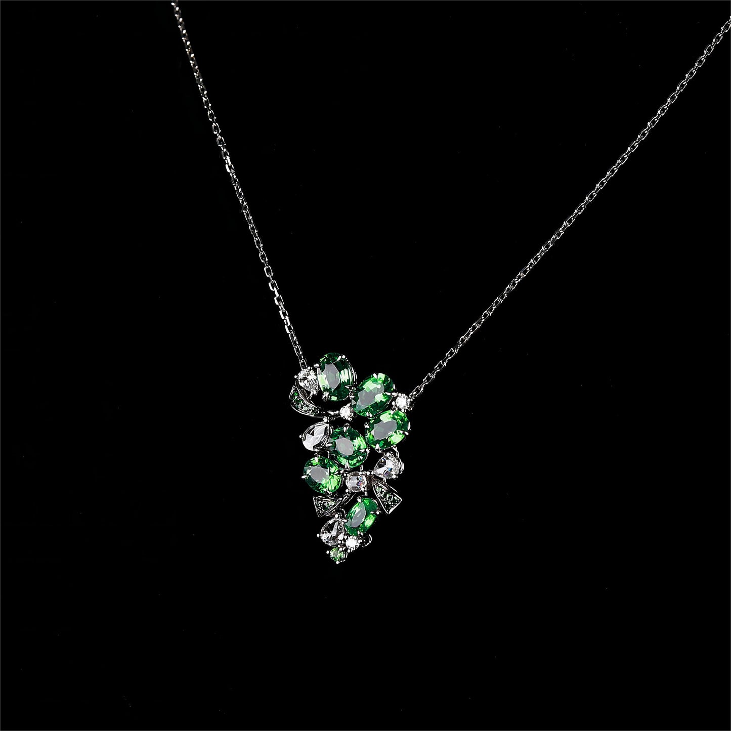 Natural Tsavorite Diamond Necklace in 18K White Gold