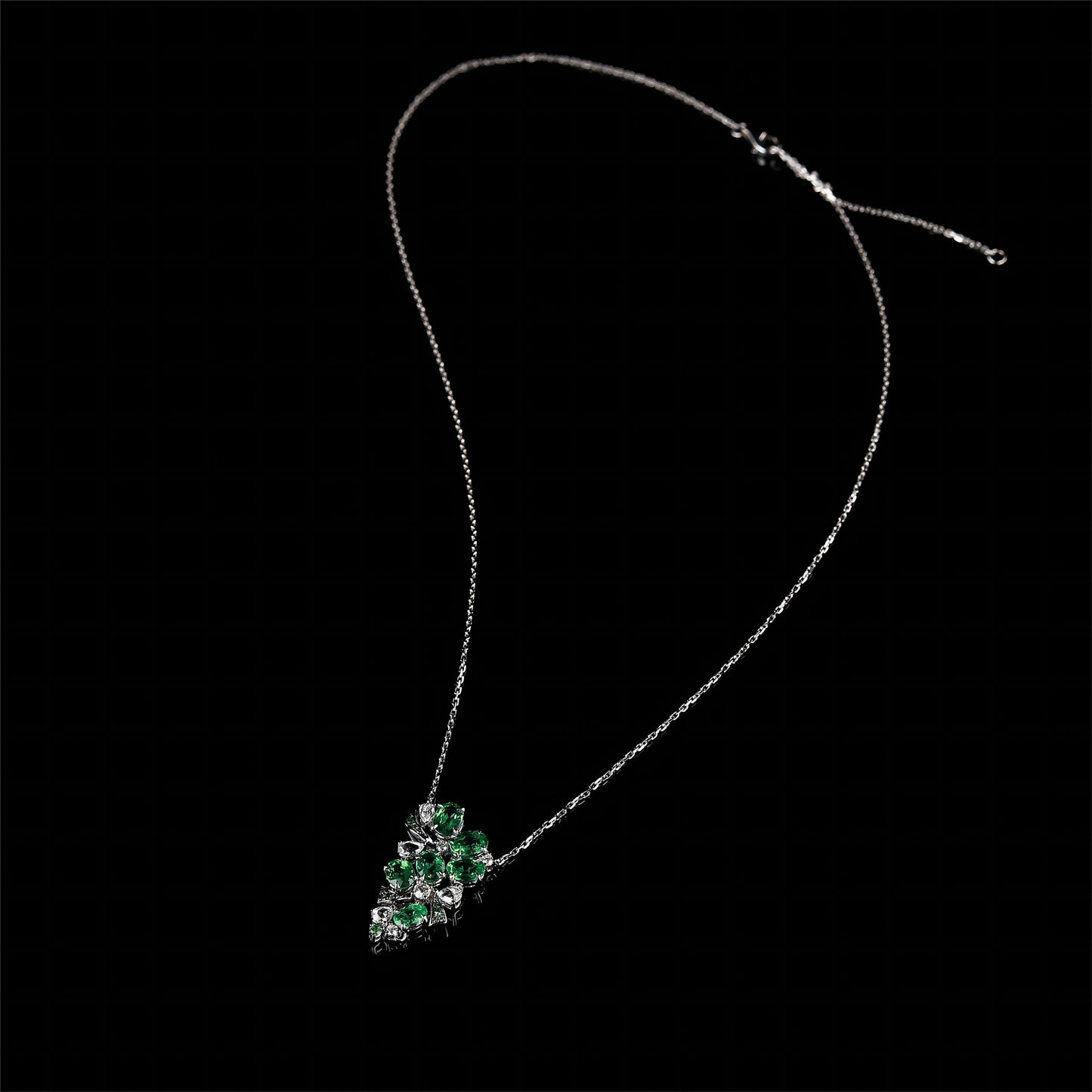 Natural Tsavorite Diamond Necklace in 18K White Gold