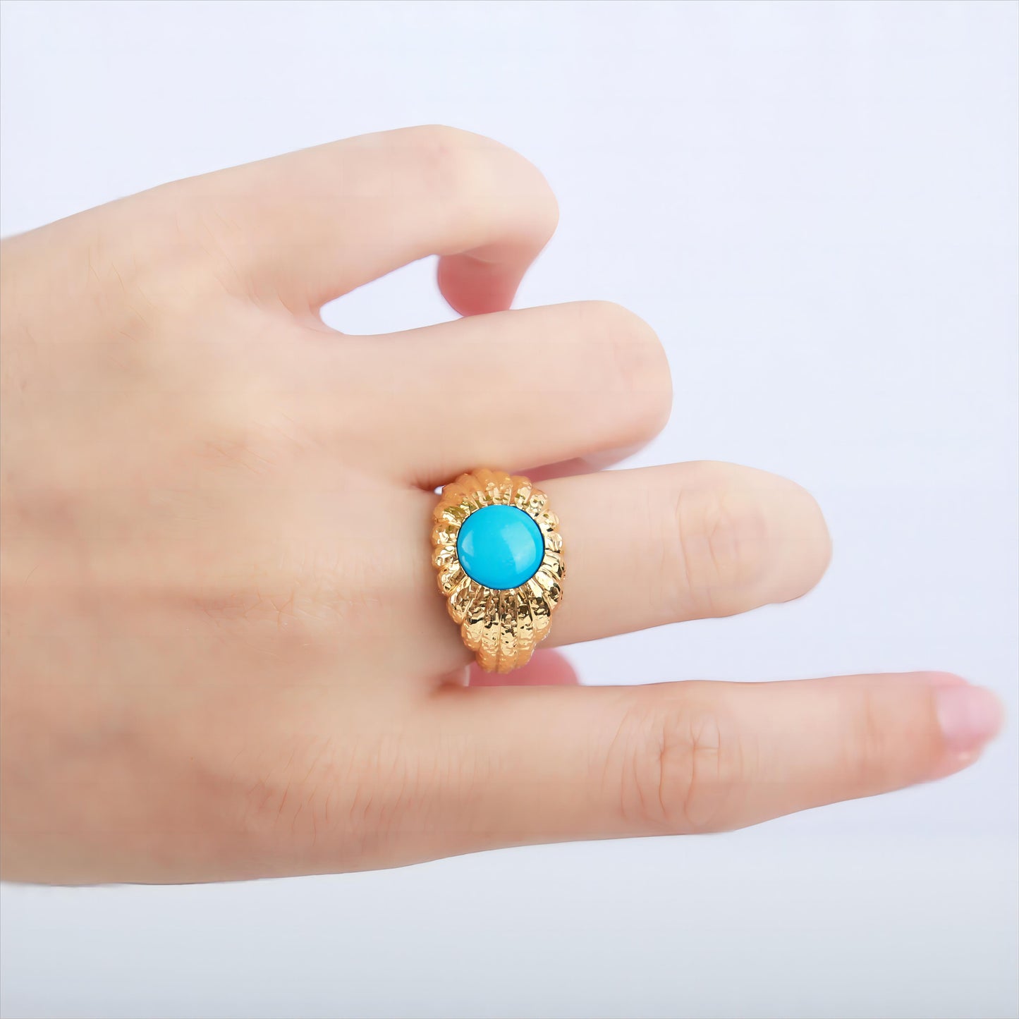 Natural Sleeping Beauty Turquoise Ring in 18K Yellow Gold